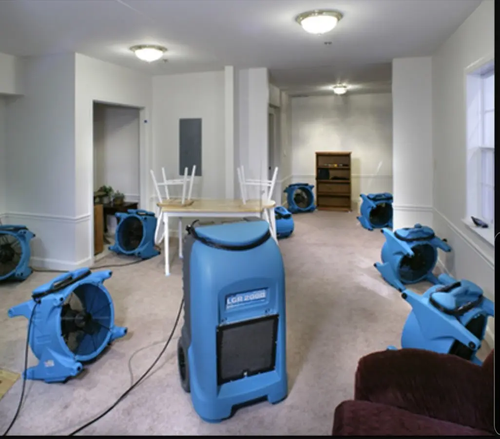 Air movers and dehumidifier setup for Water Damage Restoration in Bismarck